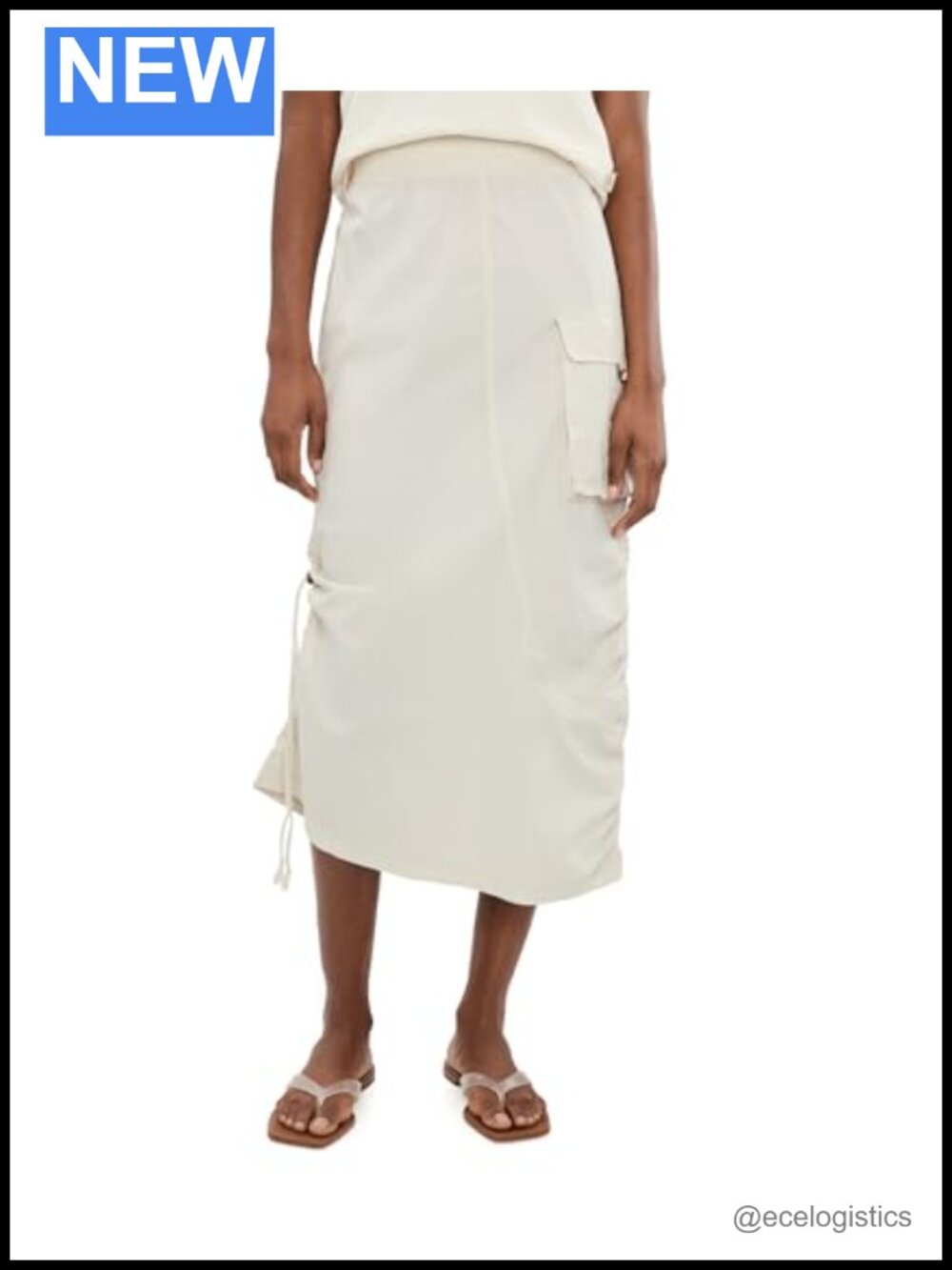 Asymmetrical Side Cinch Midi Skirt with Cargo Pocket Cotton Blend